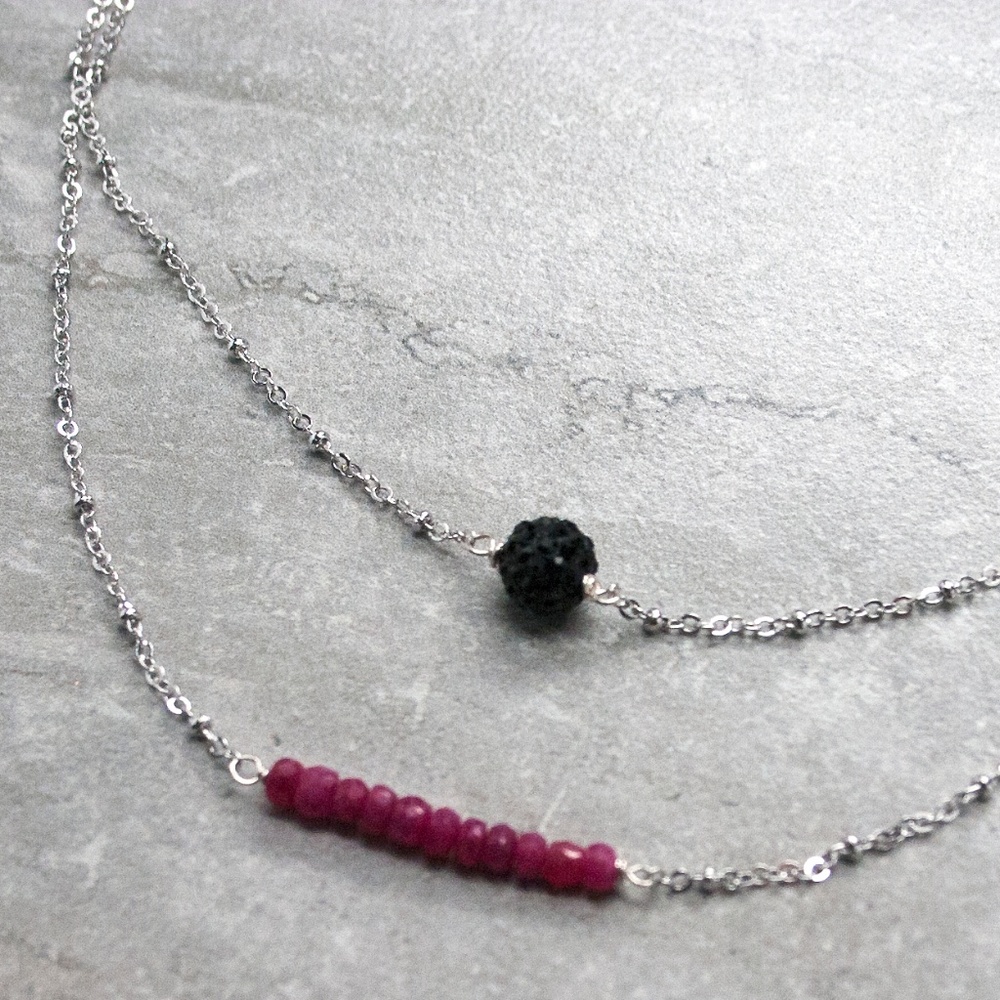 Ruby & Crystal Bar layered necklace